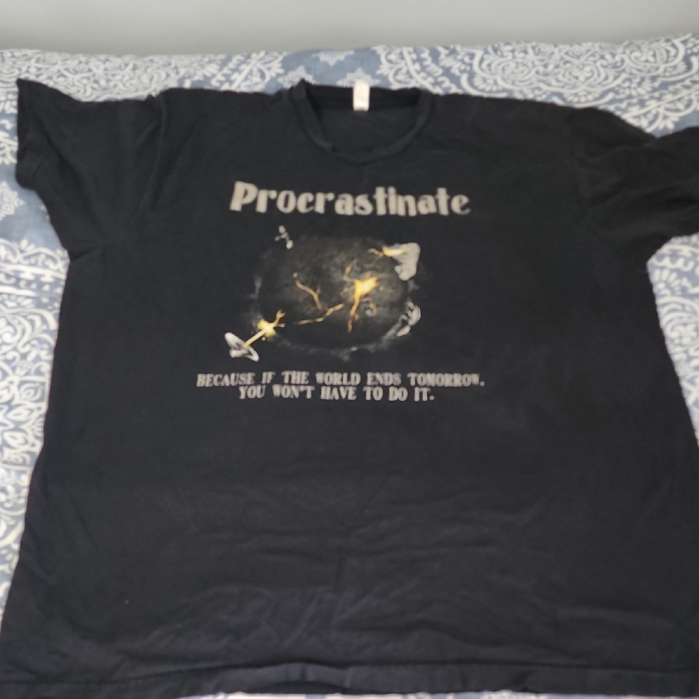 American ApparelvBlack Graphic T-Shirt with Procrastinate Print